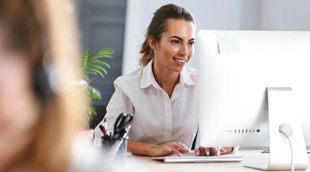 Woman working on computer.